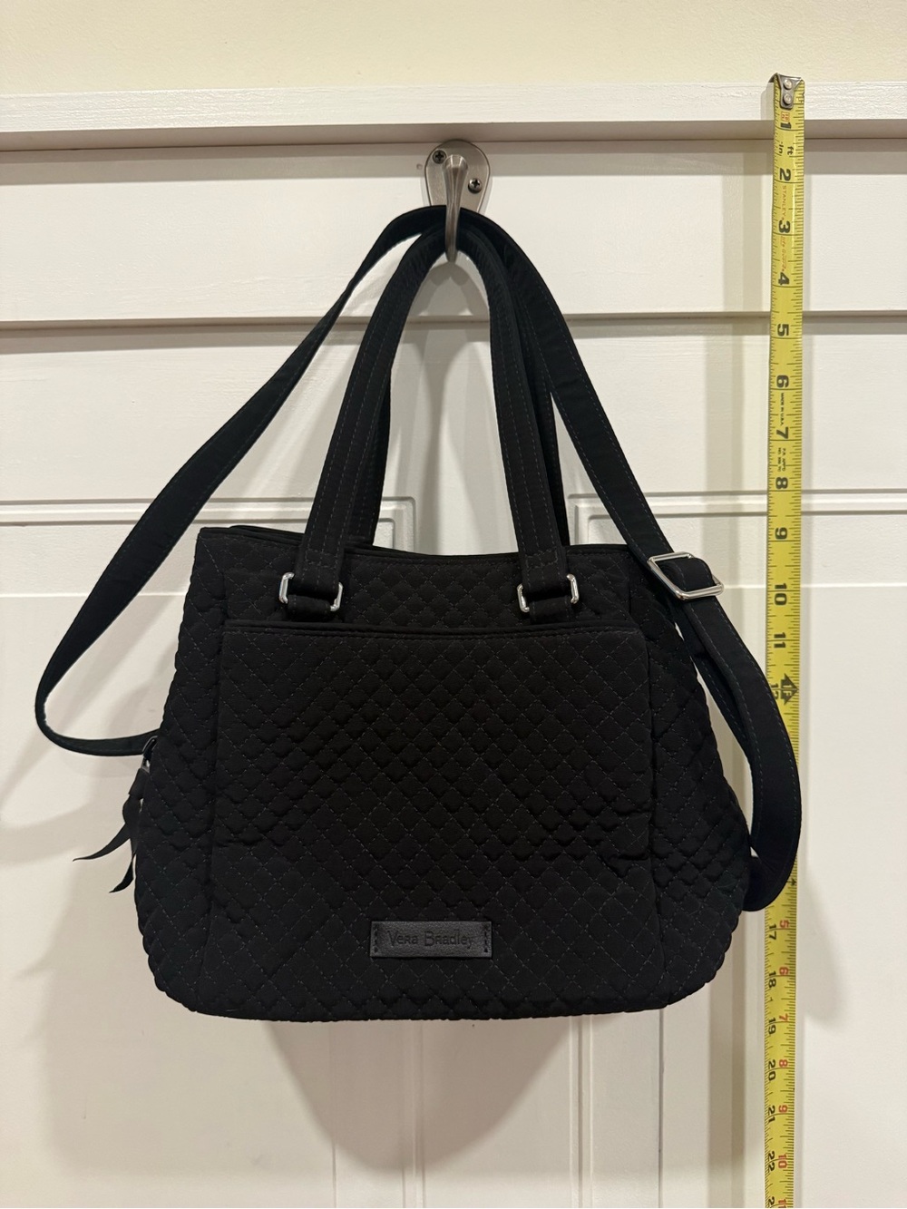 Vera Bradley Black Quilted Shoulder Tote with Adjustable Strap